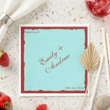 Invitación de Boda Moderna Aqua Teal y Rojo Intens