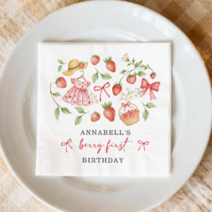 Servilleta De Papel Invitación de cumpleaños 1er de Fresa Primera Fres