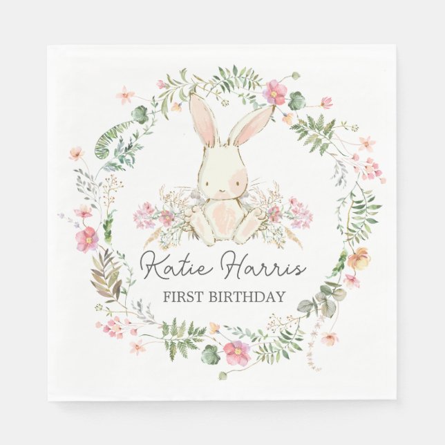 Servilleta De Papel Invitación de cumpleaños conejito, un conejito es  (Anverso)