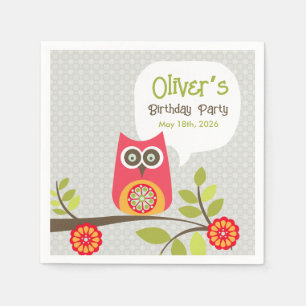 Servilleta De Papel Invitación de cumpleaños de búho lindo del bosque