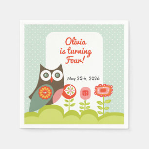 Servilleta De Papel Invitación de cumpleaños de búho para niños