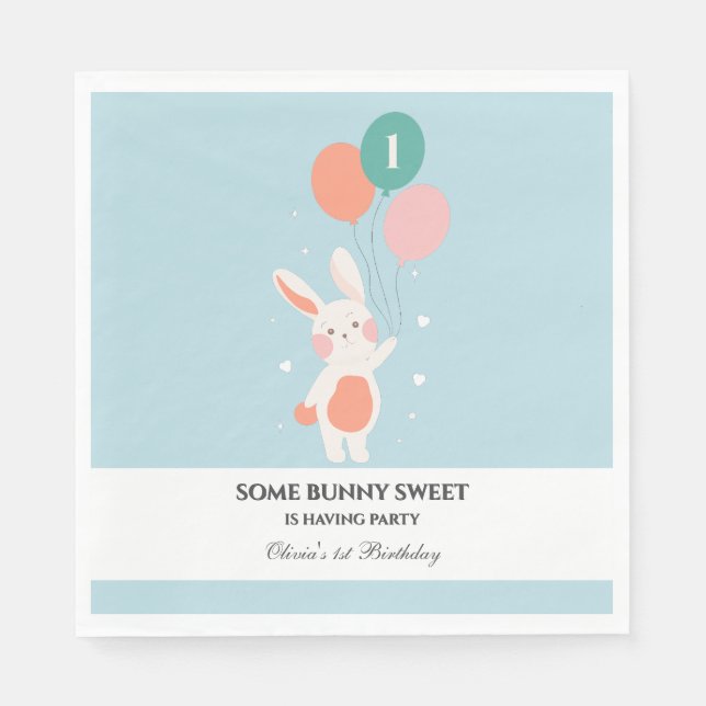 Servilleta De Papel Invitación de cumpleaños de conejo dulce pequeño (Anverso)