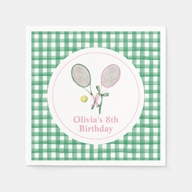 Servilleta De Papel Invitación de cumpleaños de Tennis preppy plapot (Anverso)
