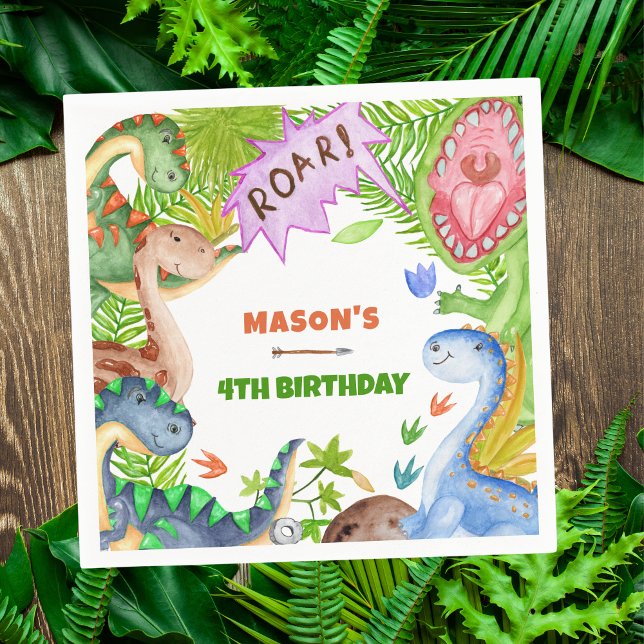 Servilleta De Papel Invitación de cumpleaños número 4 de dinosaurio ni (Subido por el creador)