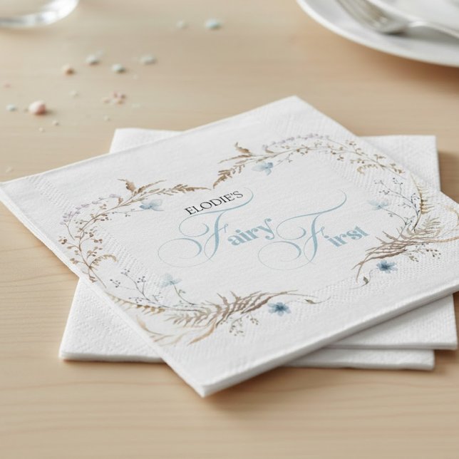 Servilleta De Papel Invitación de cumpleaños número uno de hada | Azul (Subido por el creador)