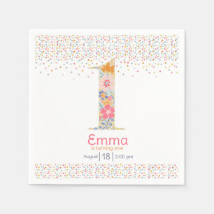 Servilleta De Papel Invitación de cumpleaños número uno floral caprich
