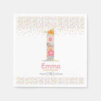 Servilleta De Papel Invitación de cumpleaños número uno floral caprich