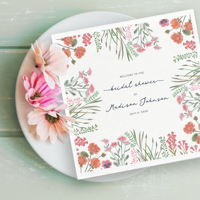 Servilleta De Papel Invitación de Despedida de Soltera de Flores Silve (Colorful Wildflower Bridal Shower Invitation Napkins)