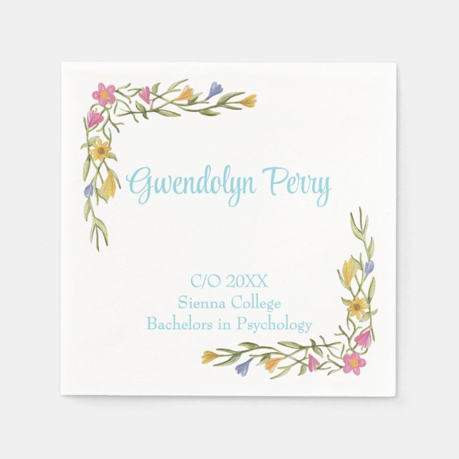 Servilleta De Papel Invitación de graduación universitaria boho floral (Anverso)