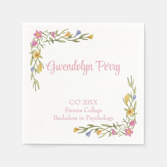 Servilleta De Papel Invitación de graduación universitaria floral boho (Anverso)