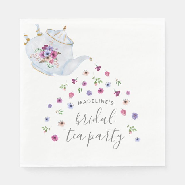 Servilleta De Papel Invitación de té floral de boda con tetera (Anverso)