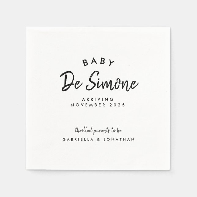 Servilleta De Papel Invitación moderna del embarazo blanco negro (Anverso)