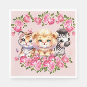 Servilleta De Papel Invitación para Baby Shower de niña con animales s