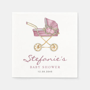 Servilleta De Papel Invitación para Baby Shower de Niña con Carrito de