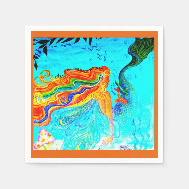 Servilleta De Papel invitación personalizada de sirena de cabeza roja (Anverso)