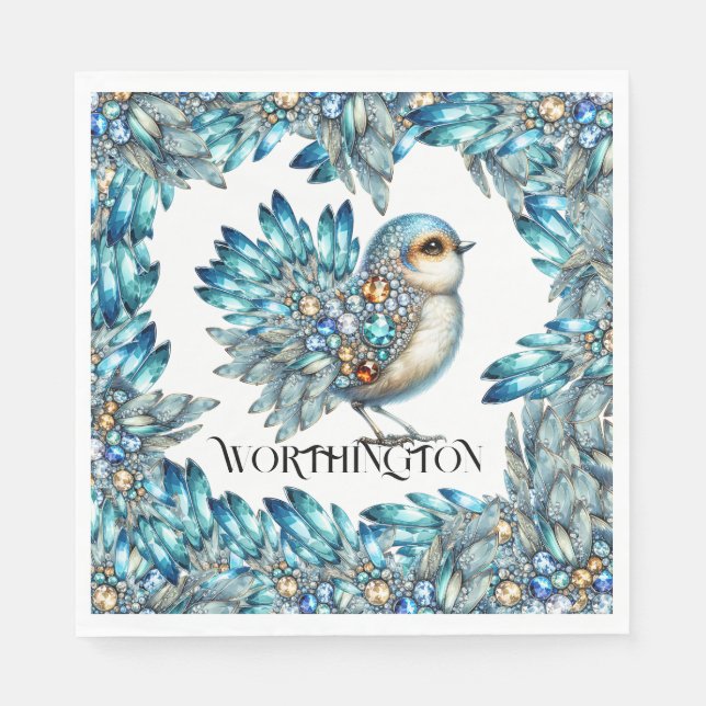 Servilleta De Papel Invitación temática de pájaros con brillo precioso (Anverso)