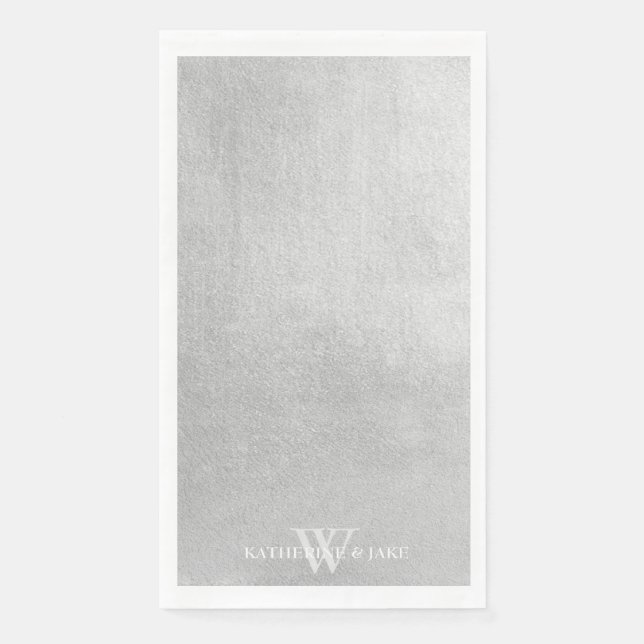 Servilleta De Papel Invitado de nombres personalizados de plata metáli (Anverso)