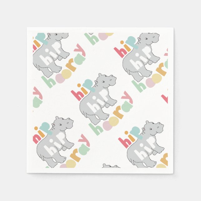 Servilleta De Papel ip Hip Hooray Gray Hippo Dibujar arte animal puro (Anverso)