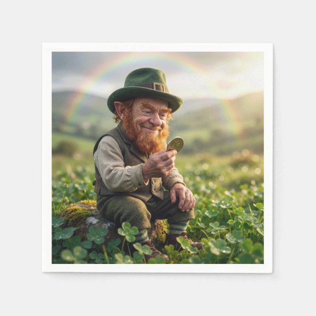 Servilleta De Papel Irish Leprechaun Admiring a Gold Coin (Anverso)