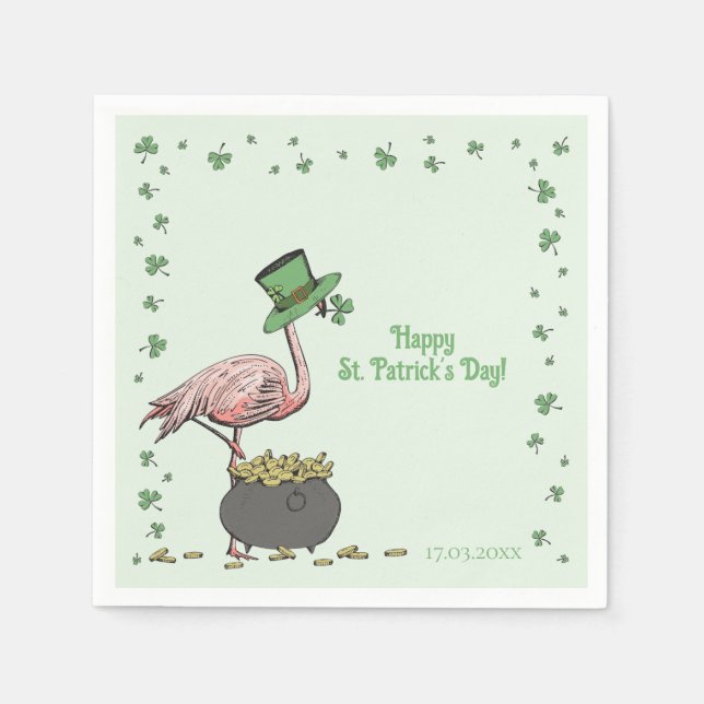 Servilleta De Papel Irish Shamrock Flamingo St. Patrick’s Day Party (Anverso)