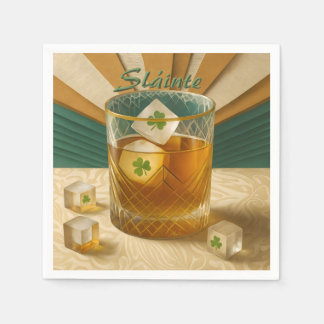 Servilleta De Papel Irish Whiskey Tumbler Shamrock Ice "Sláinte!"