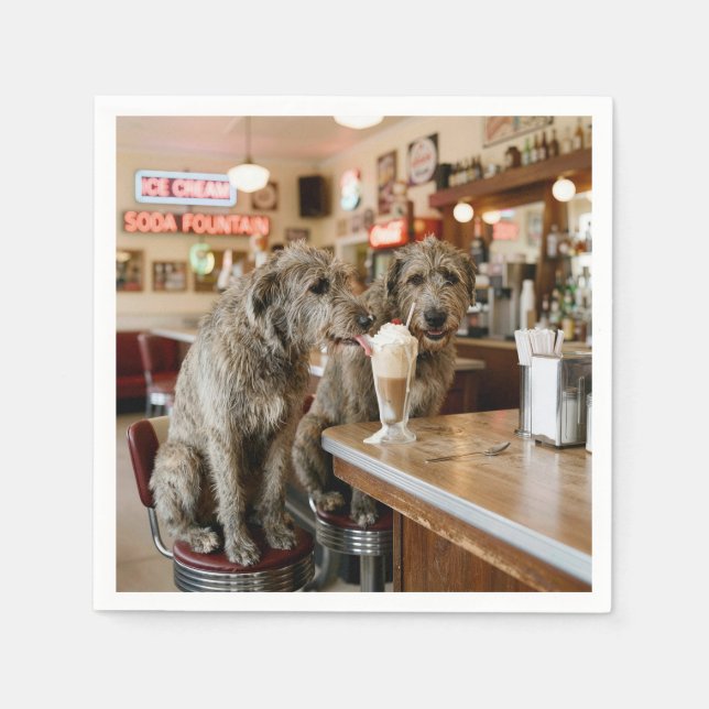 Servilleta De Papel Irish Wolfhounds Sharing a Milkshake (Anverso)