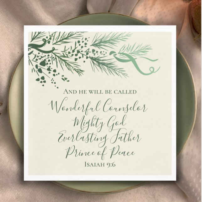 Servilleta De Papel Isaías 9:6 Personalizado de guiones Navidades mode (Add faith and elegance to your Christmas table with my hand drawn pine and bows. Isaiah 9:6 verse.
)