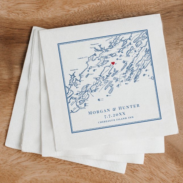 Servilleta De Papel Isla Chebeague Mapa de la Marina Elegante Boda (These Chebeague Island Maine napkins are perfect for your Chebeague Island Inn destination wedding)