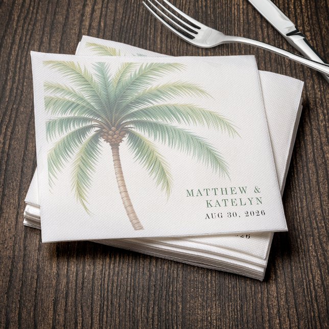 Servilleta De Papel Isla de Palmeras Destino Boda Verde (Palm Tree Island Destination Green Wedding Napkins
)