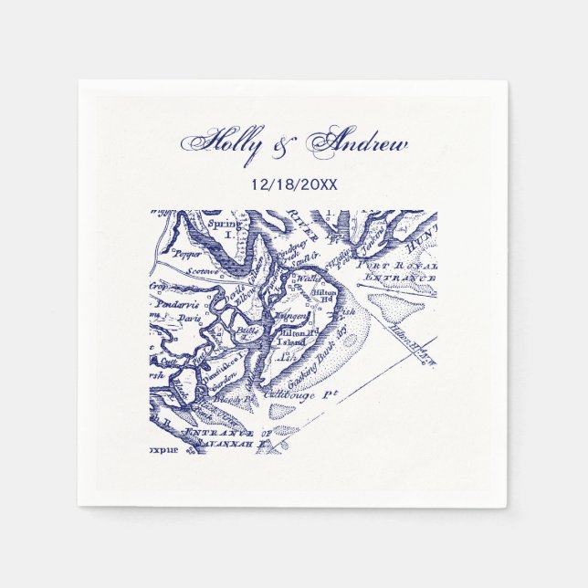 Servilleta De Papel Isla Hilton Head SC Mapa Antiguo Azul Marino (Anverso)