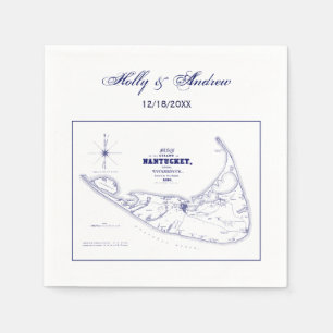 Servilleta De Papel Isla Nantucket MA Mapa Antiguo Azul Marino