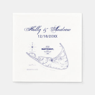 Servilleta De Papel Isla Nantucket MA Mapa Antiguo Azul Marino