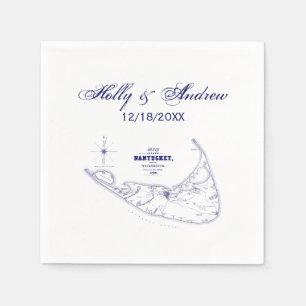 Servilleta De Papel Isla Nantucket MA Mapa Antiguo Azul Marino
