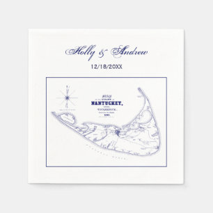 Servilleta De Papel Isla Nantucket MA Mapa Antiguo Azul Marino