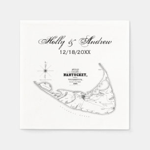Servilleta De Papel Isla Nantucket MA Mapa Antiguo Negro
