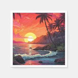 Servilleta De Papel Isla paraíso de playa tropical al atardecer