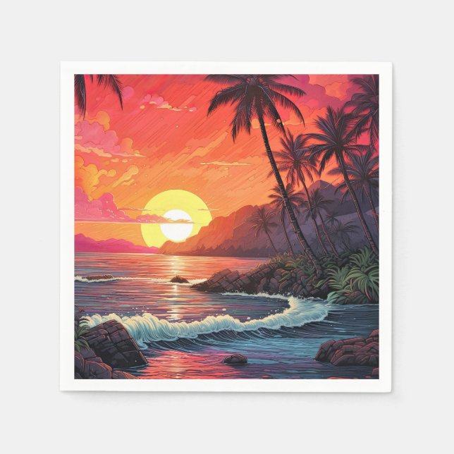 Servilleta De Papel Isla paraíso de playa tropical al atardecer (Anverso)