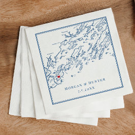 Servilleta De Papel Isla Peaks Maine Casco Bay Mapa Elegante Boda N