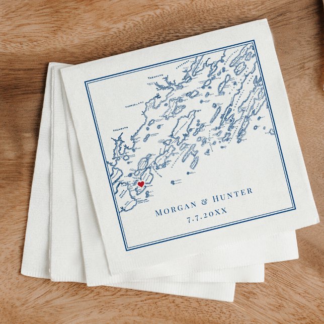 Servilleta De Papel Isla Peaks Maine Casco Bay Mapa Elegante Boda N (Subido por el creador)