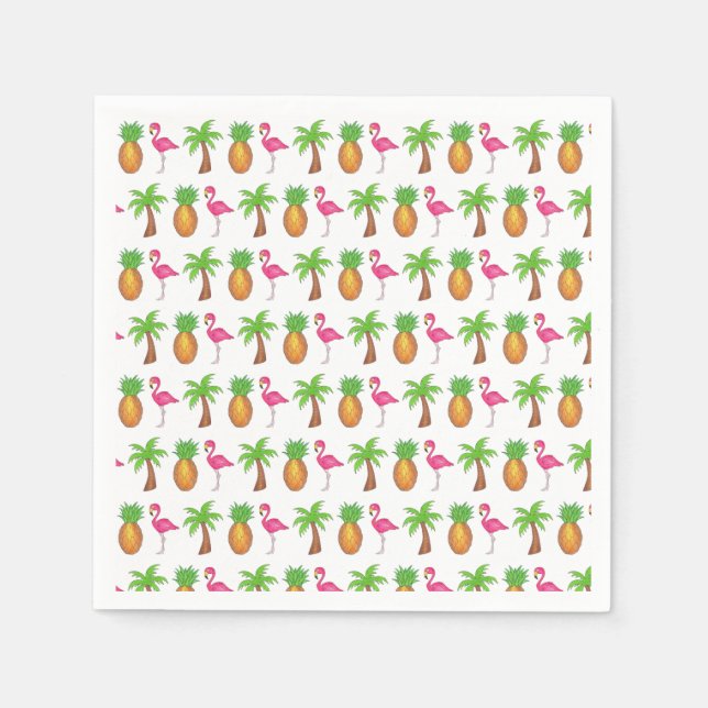 Servilleta De Papel Isla Tropical Palm Tree Pineapple Flamingo Rosa (Anverso)