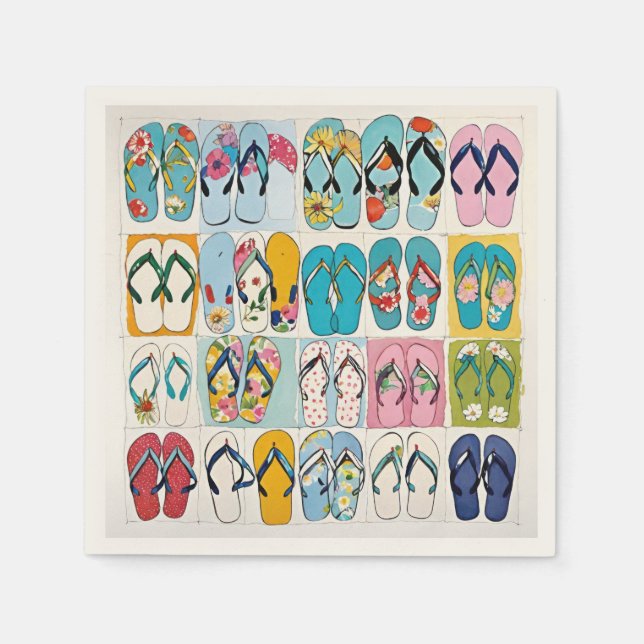 Servilleta De Papel Isla Verano Playa Vacaciones Floral Flip Flops (Anverso)