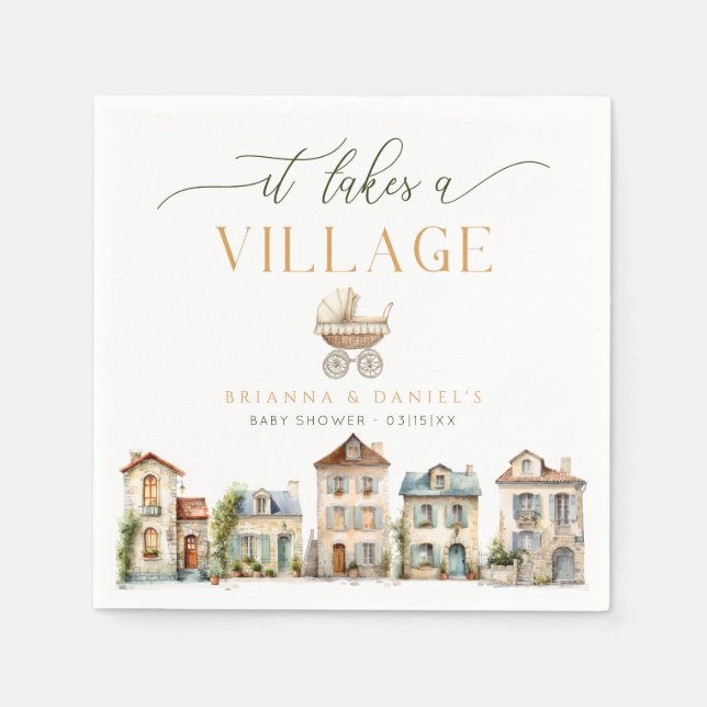 Servilleta De Papel It Takes a Village Baby Shower Napkin (Anverso)