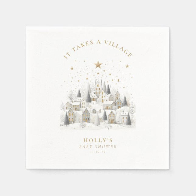 Servilleta De Papel It Takes a Village Snowy Whimsical Baby Shower  (Anverso)