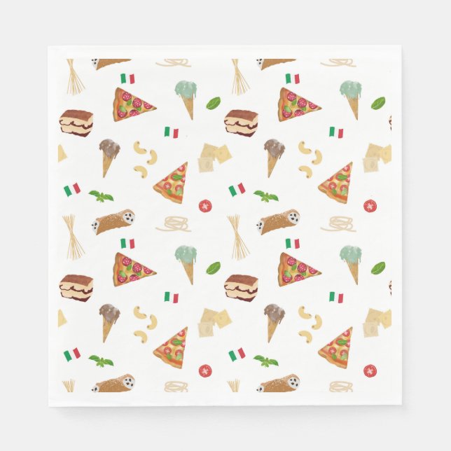 Servilleta De Papel Italian Food Pizza Pasta Tiramisu Pattern (Anverso)
