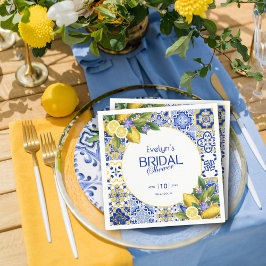 Servilleta De Papel Italian Mosaic Blue Tile Lemons Bridal Shower