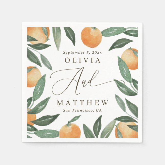 Servilleta De Papel Italian Orange Wedding | Rustic Citrus Garden (Anverso)