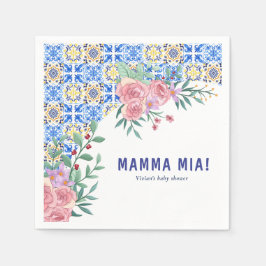 Servilleta De Papel Italiano Blue Tile Mamma Mia Baby Shower