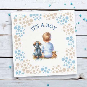 Servilleta De Papel It's a Boy   Baby and Dachshund Puppy Baby Shower