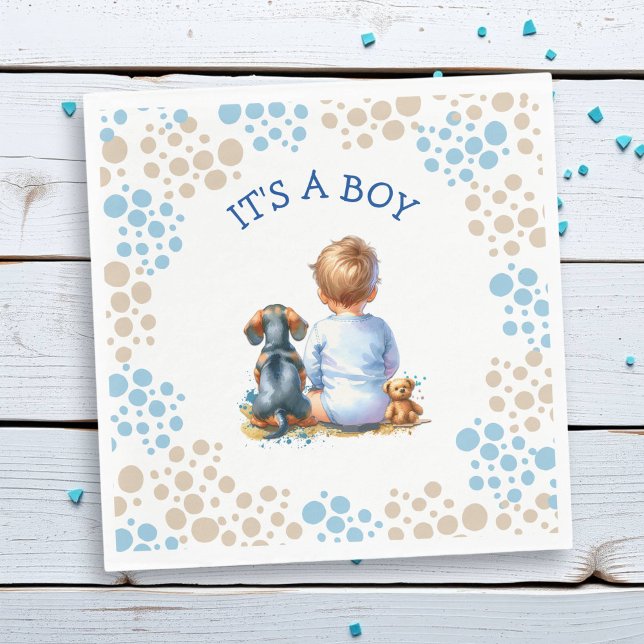 Servilleta De Papel It's a Boy | Baby and Dachshund Puppy Baby Shower (Subido por el creador)