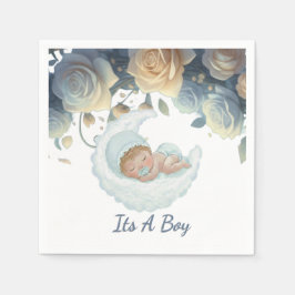 Servilleta De Papel Its A Boy Blue Roses Floral Decorative Baby